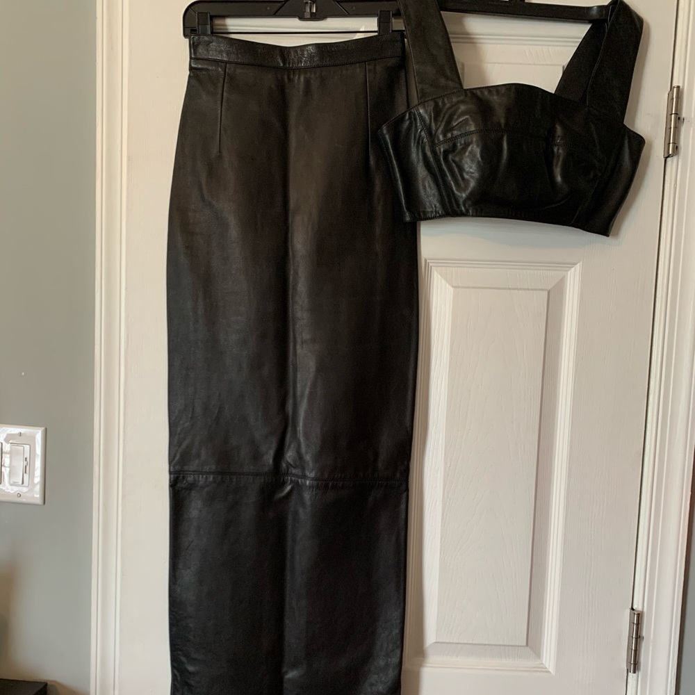 ❌SOLD❌RARE BALMAIN Paris leather skirt & crop top